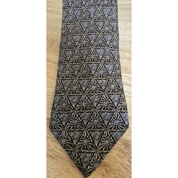 Tesoro Rosso Hand Made Silk Wide Tie Gray Black White Geometric Design Business - Picture 3 of 7